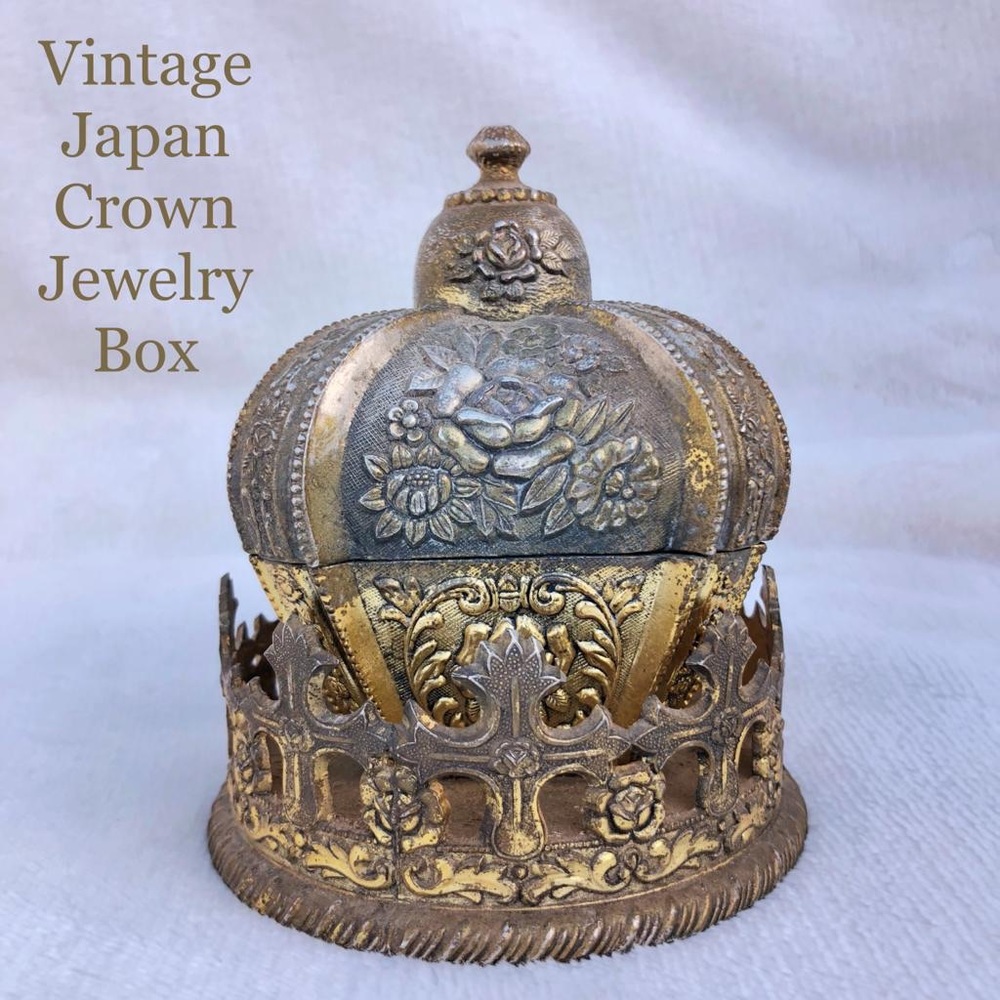 Rare Vintage Crown Jewelry box velvet